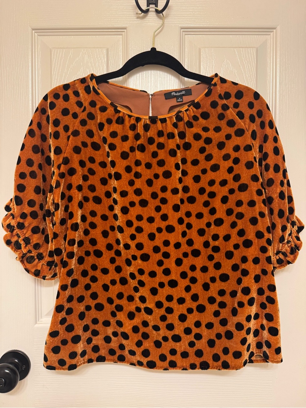 Madewell Velvet Polka Dot Ruffle Sleeve Top M
